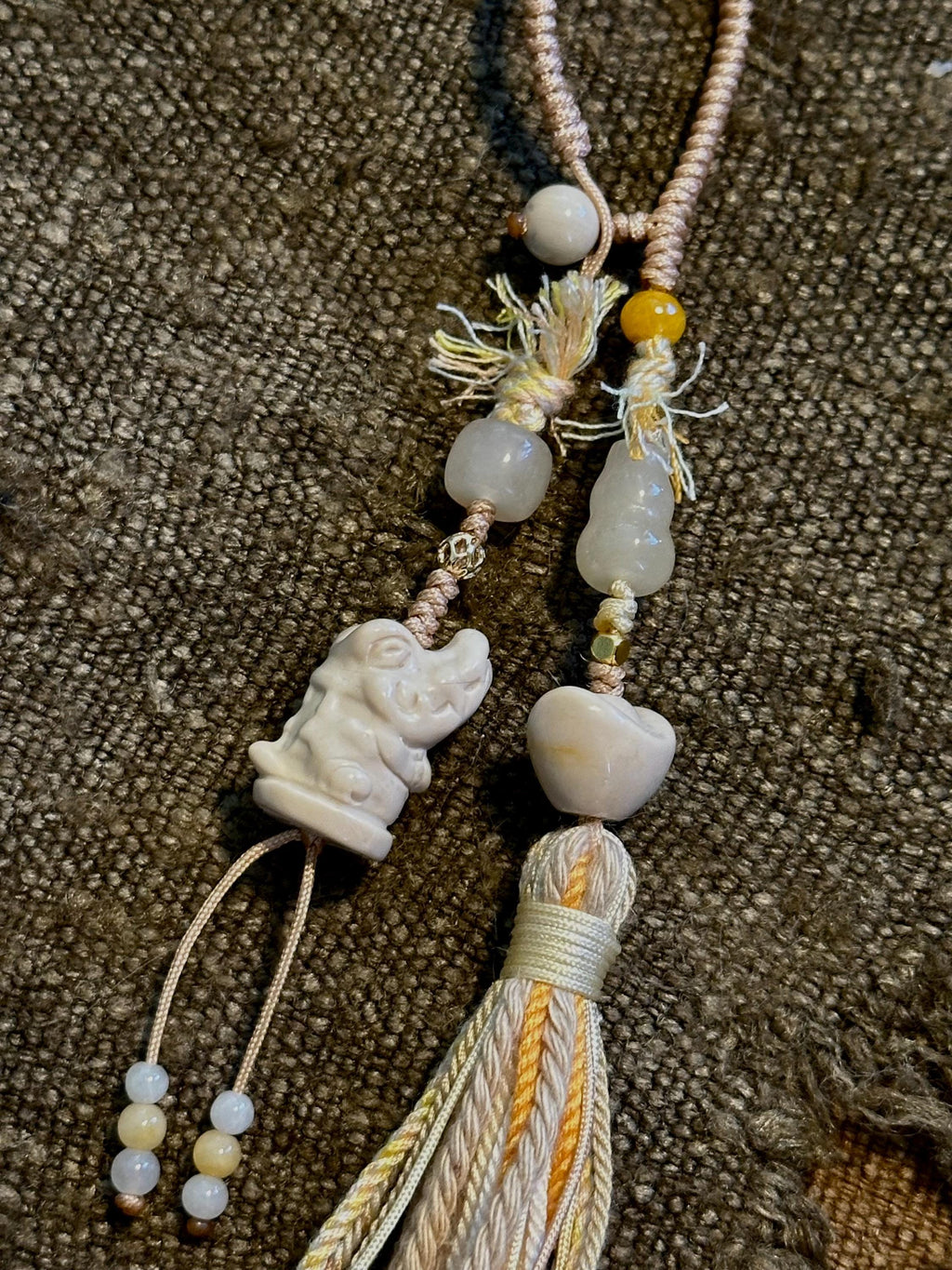 Cream white Alashan agate lucky charm
