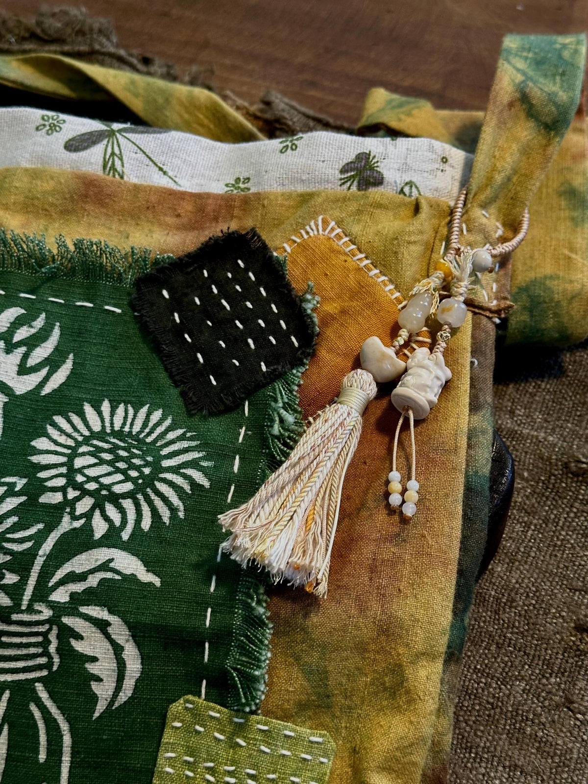 Handwoven crocodile keychain charm natural agate
