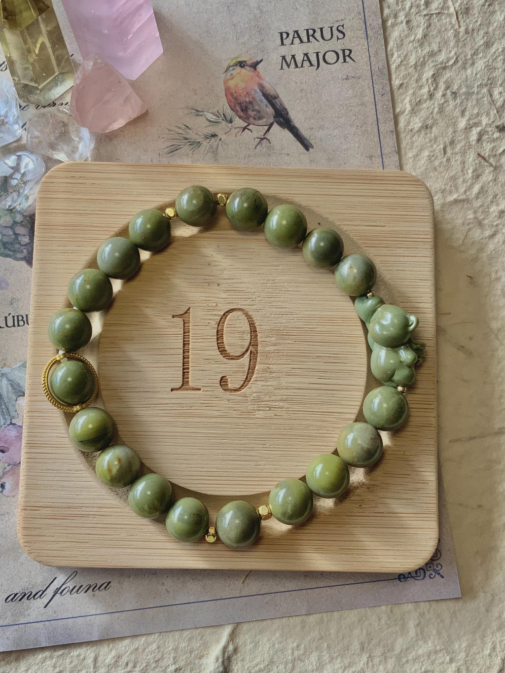 Dark Green Balloon Bear Alashan Agate Bracelet