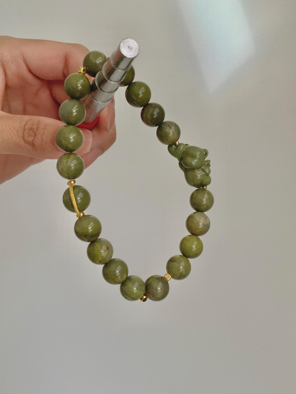 Dark Green Balloon Bear Alashan Agate Bracelet