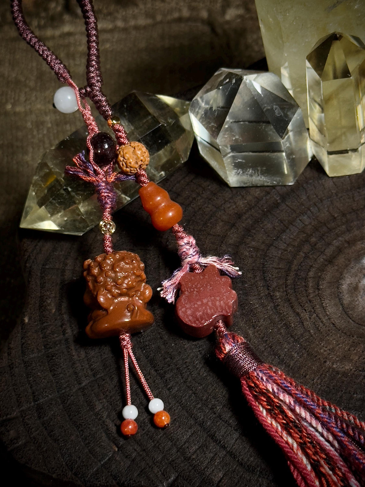 Foo Dog Pixiu and Fu symbol Alashan agate handwoven charm