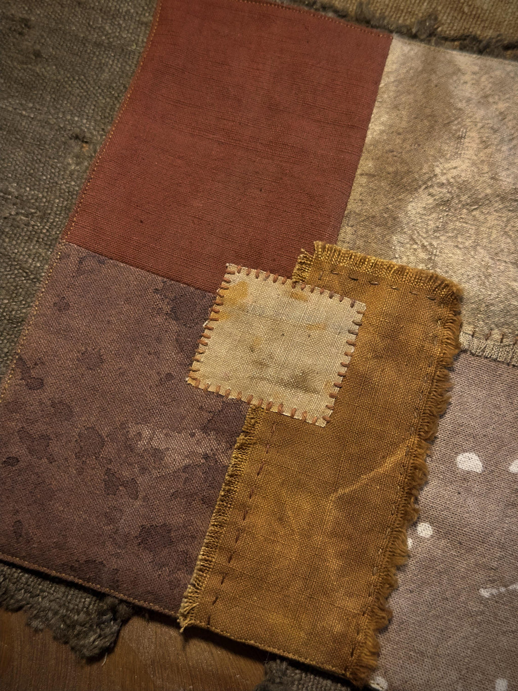 Naturally dyed cotton tea runner close-up