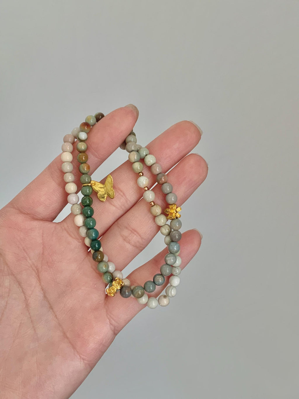Gradient Green Alashan Agate Dual-Layer Bracelet