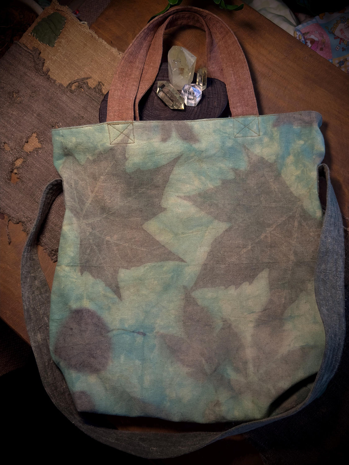 Wabi sabi green cotton shoulder and crossbody bag