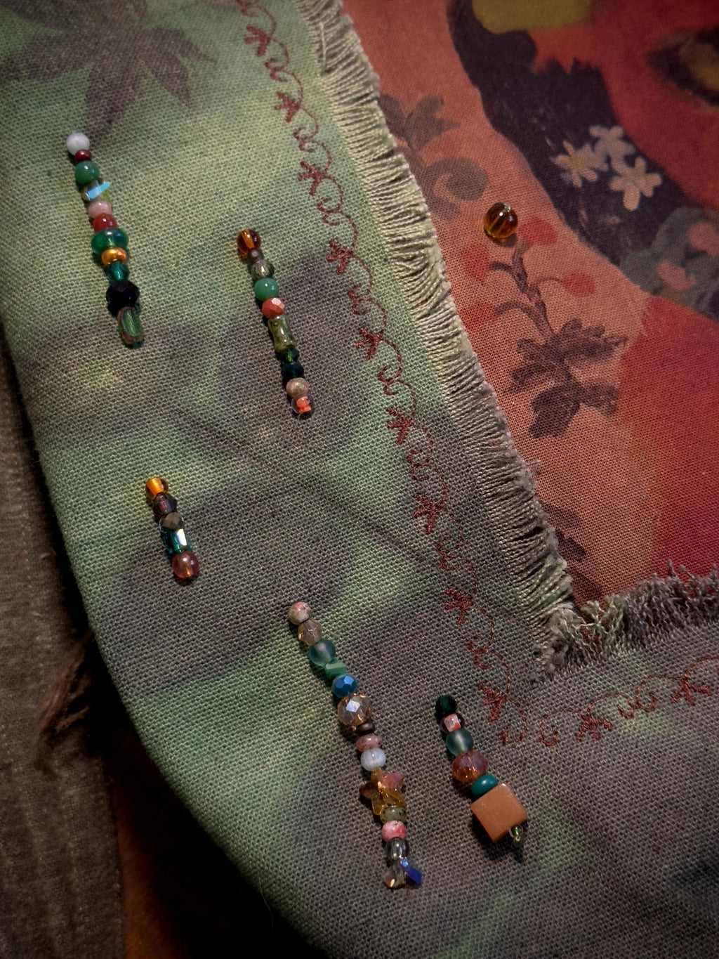 Green botanical plant dyed cotton bag detail