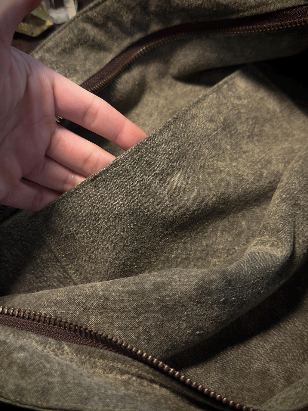 Green eco print cotton shoulder bag handmade detail