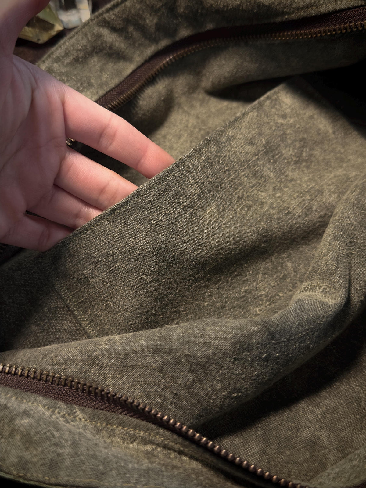 Green eco print cotton shoulder bag handmade detail
