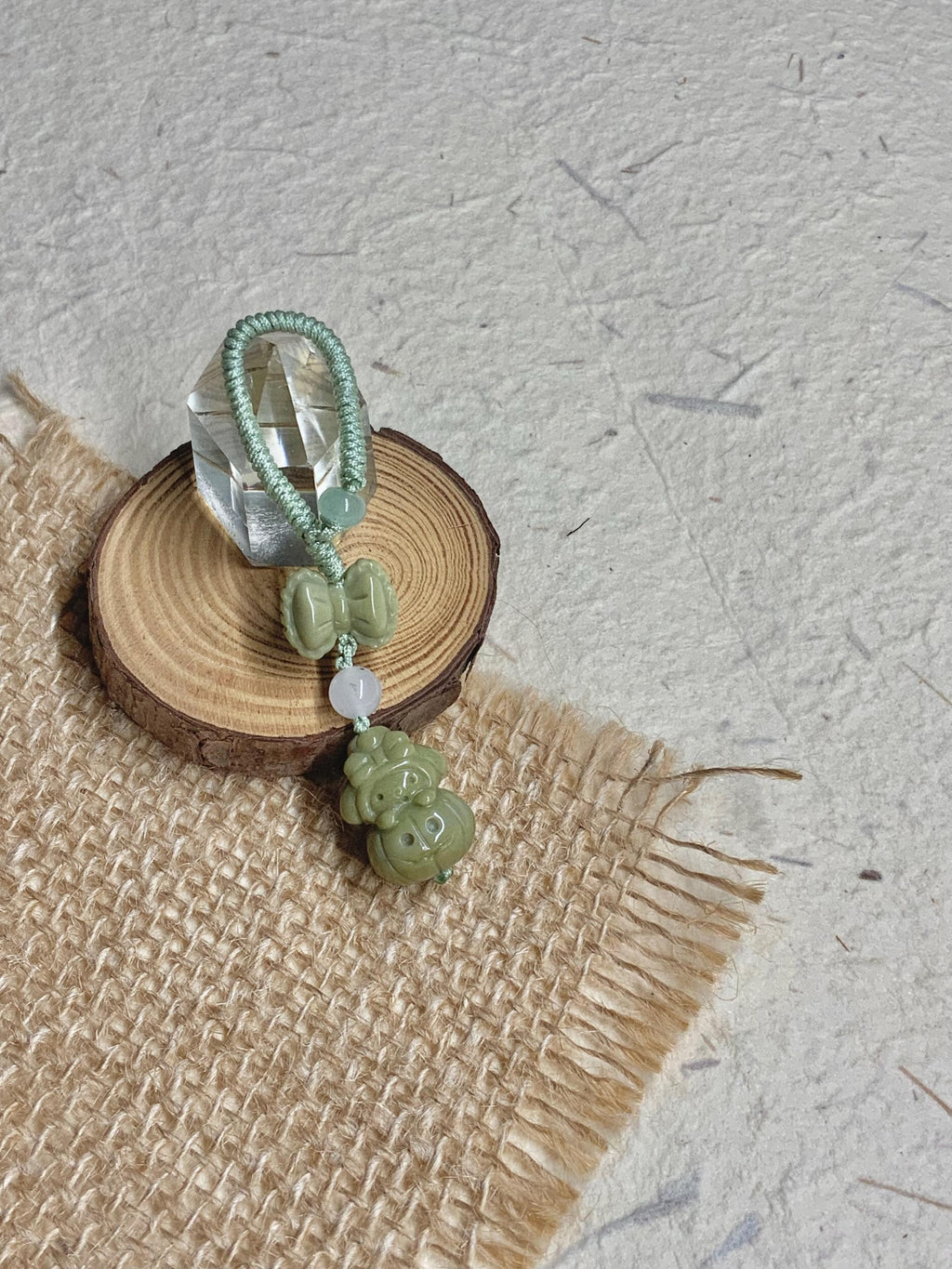 Green bunny with bow carved Alashan agate charm
