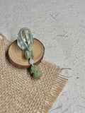 Green bunny with bow carved Alashan agate charm