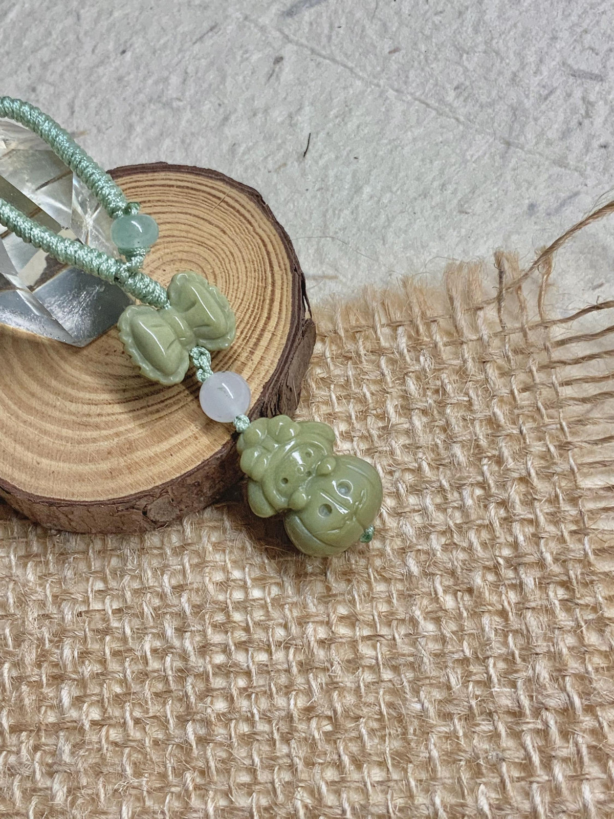 Natural Alashan agate green bunny charm detail