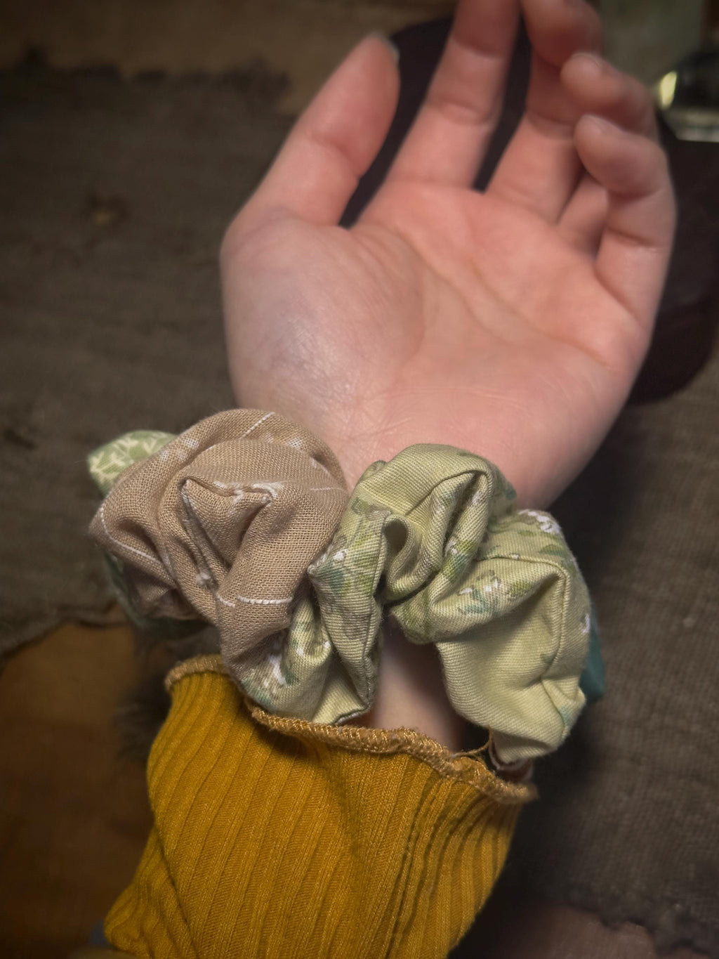 Cottagecore green cotton patchwork hair accessory
