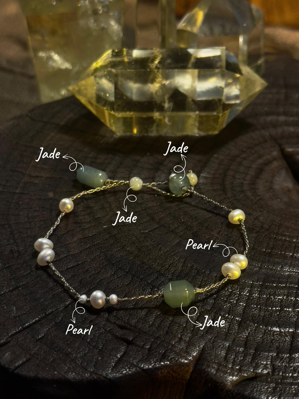 Freshwater Pearl and Hexagon Jade Bracelet