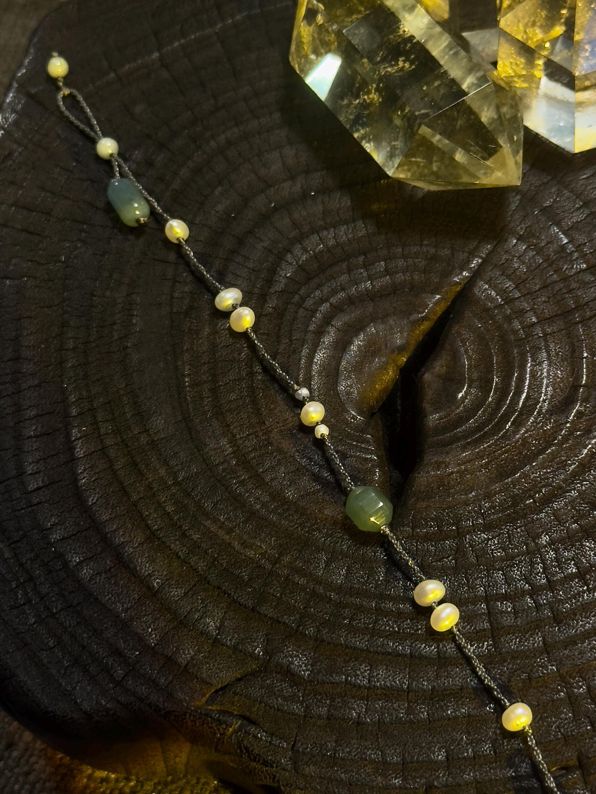 Freshwater Pearl and Hexagon Jade Bracelet