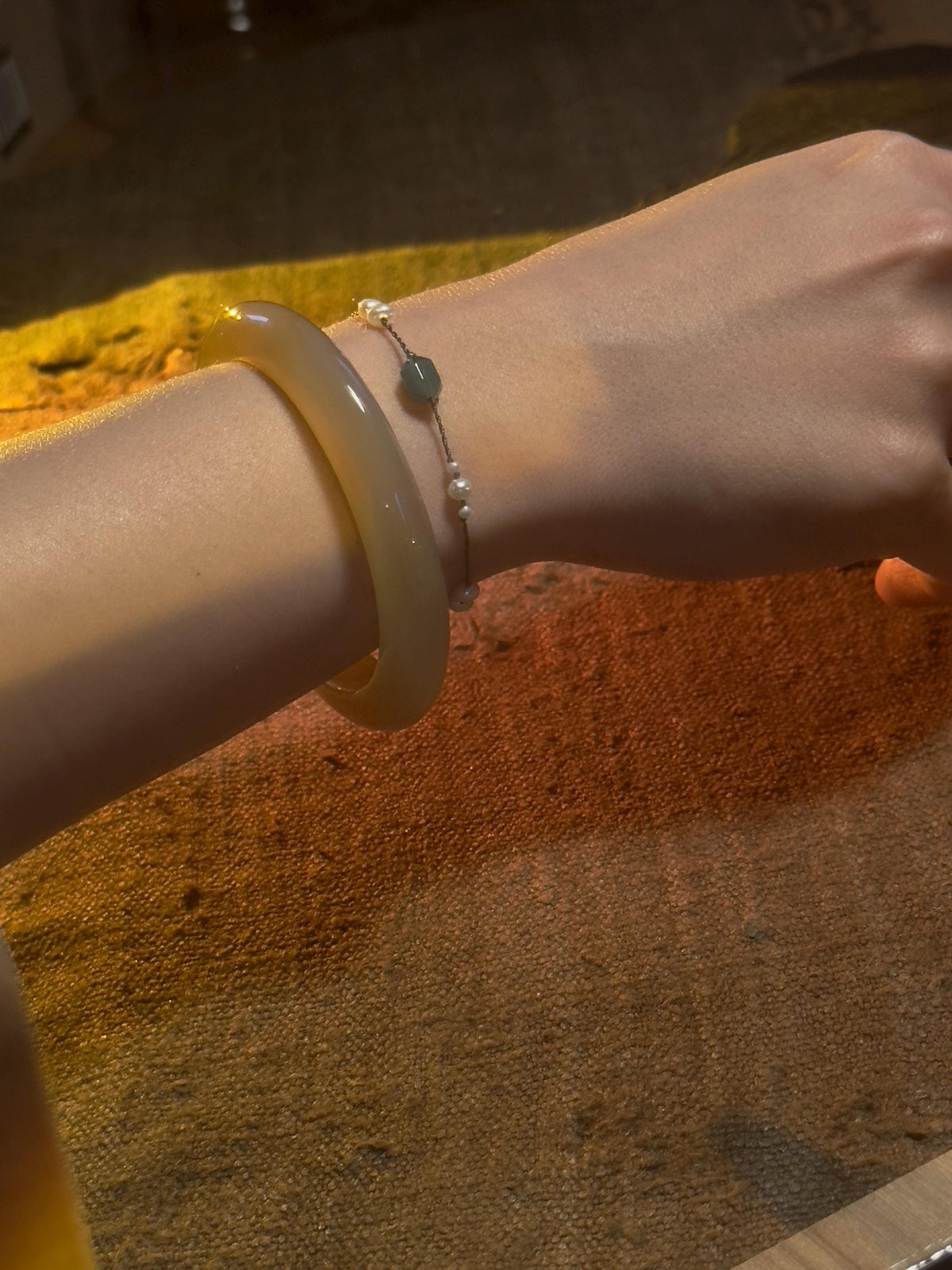 Freshwater Pearl and Hexagon Jade Bracelet