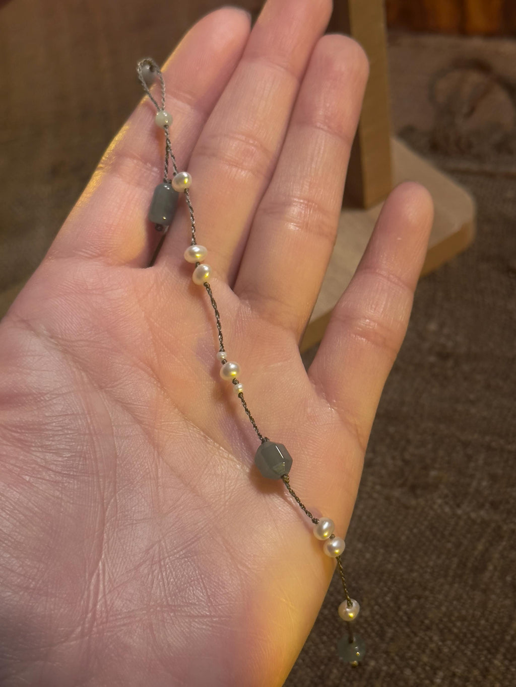 Freshwater Pearl and Hexagon Jade Bracelet