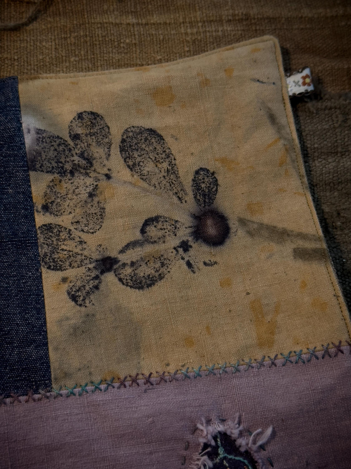 Plant-Dyed Hidden Cat Patchwork Tea Mat – detail 5