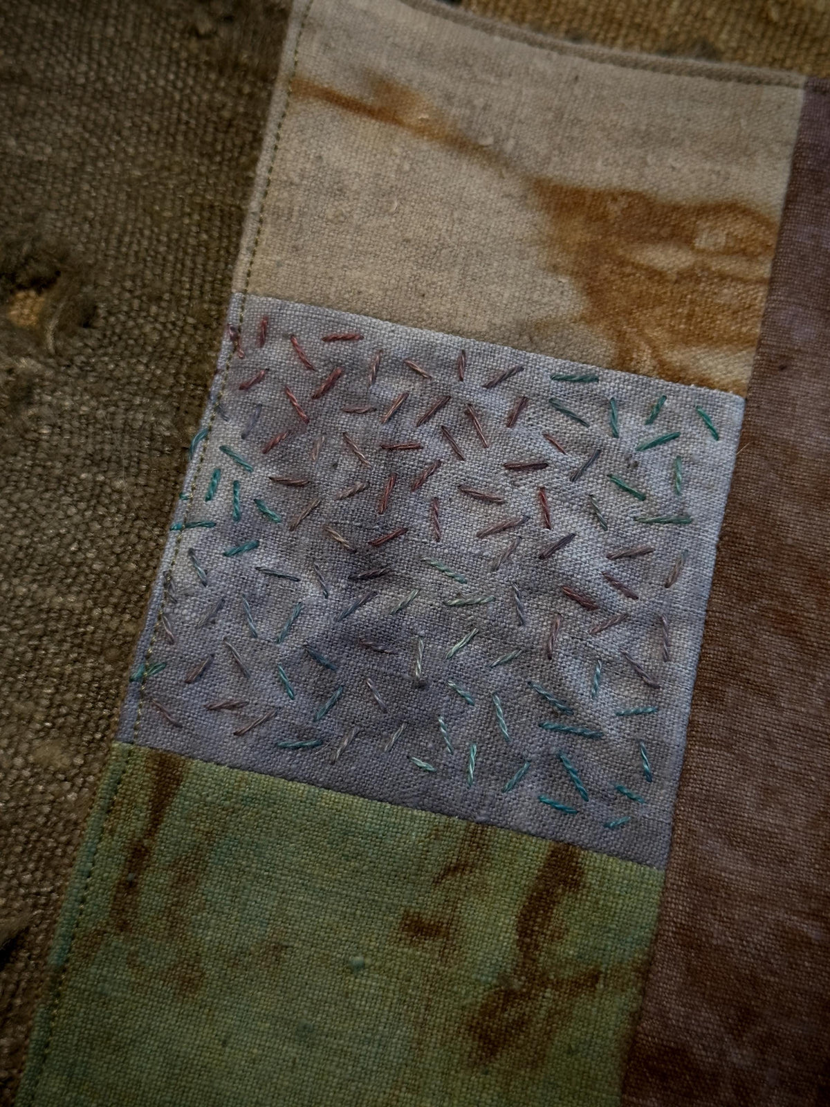 Plant-Dyed Hidden Cat Patchwork Tea Mat – detail 6