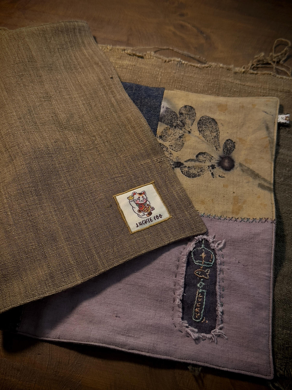 Plant-Dyed Hidden Cat Patchwork Tea Mat – detail 9