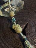 Green Lucky Money Horse Alashan agate and jade handwoven bag charm