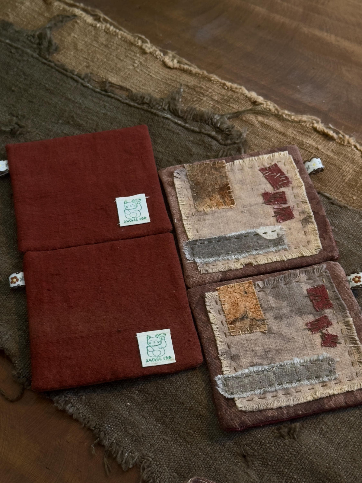 Plant-dyed cotton patchwork coasters and tea mat – detail 3