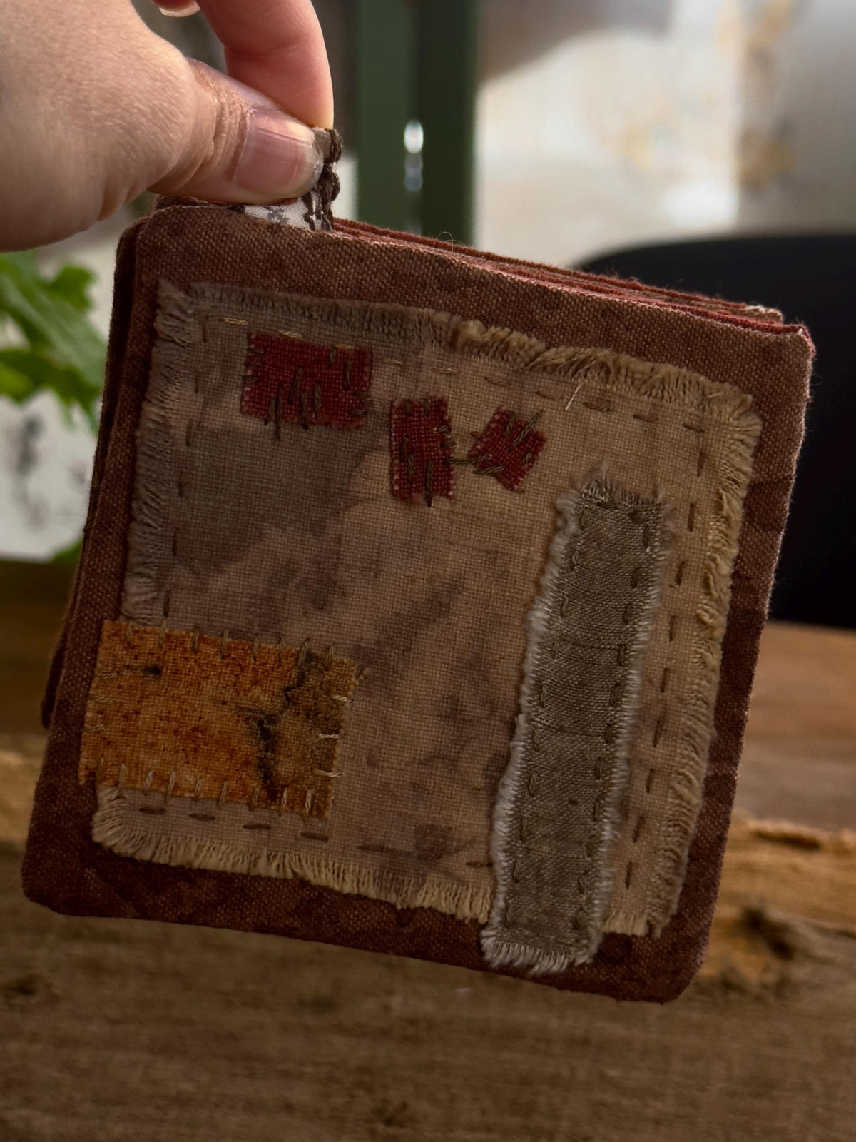 Plant-dyed cotton patchwork coasters and tea mat – detail 6