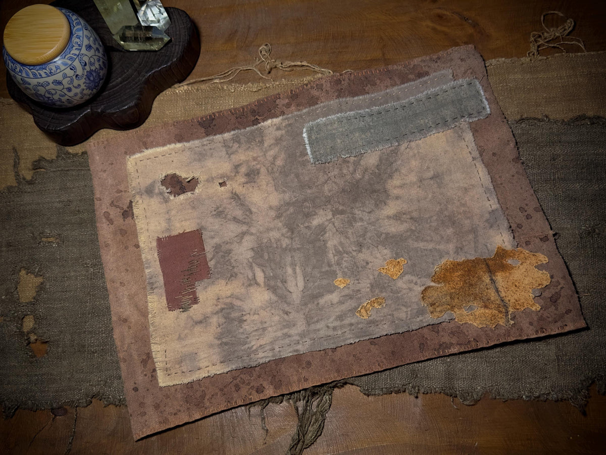 Plant dyed hand stitched patchwork tea mat
