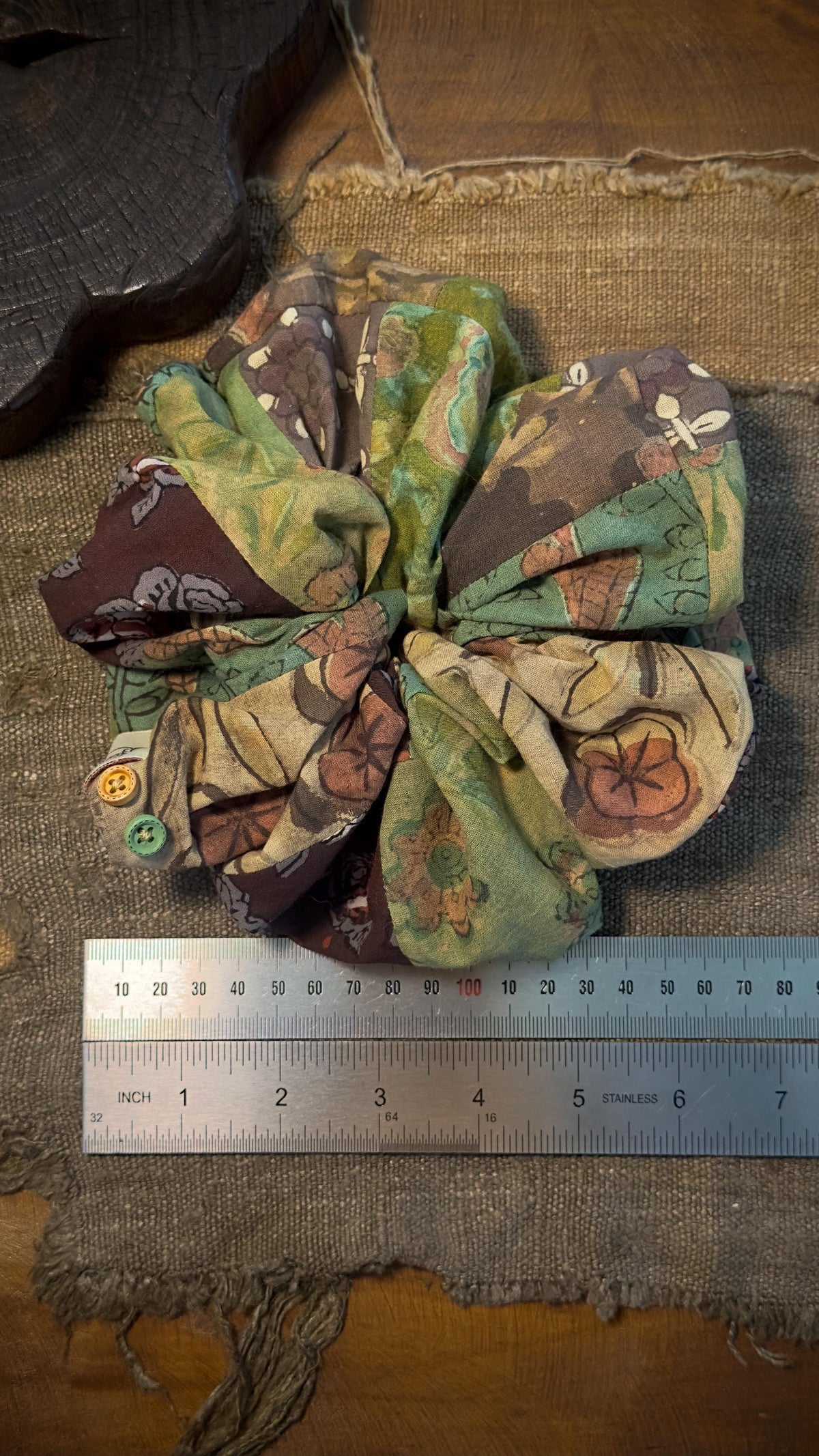 Moss green vintage style cotton hair tie