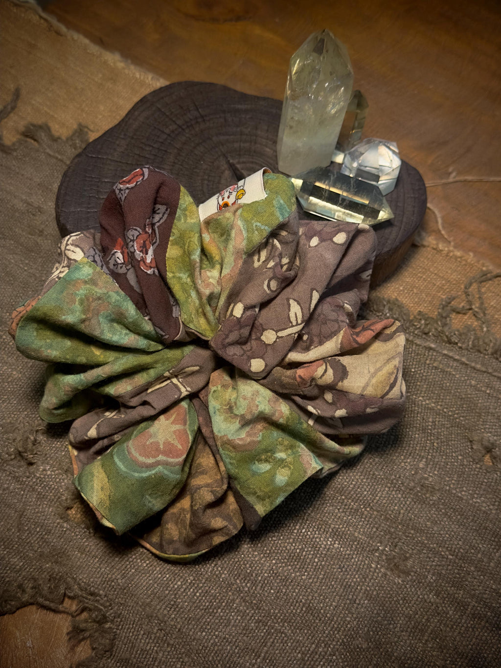 One of a kind forest patchwork hair scrunchie