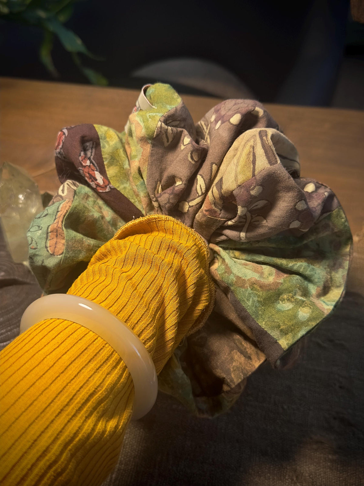 Vintage earth tone patchwork scrunchie