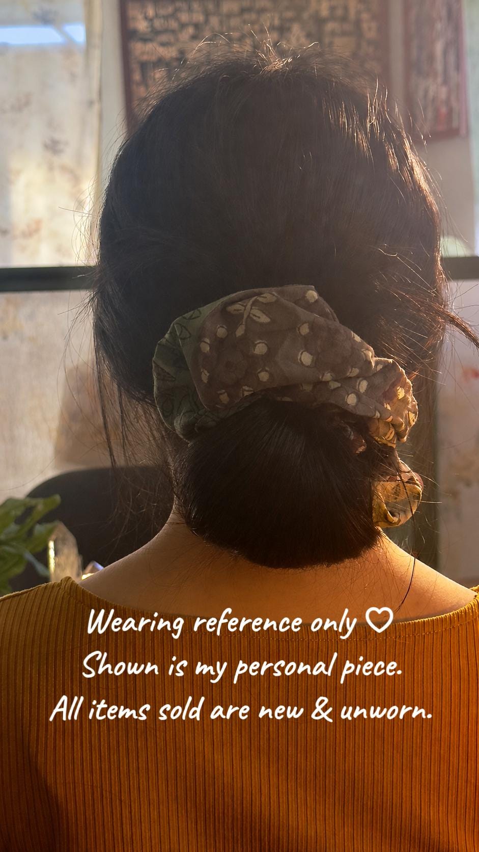 Indian block print scrunchie close up