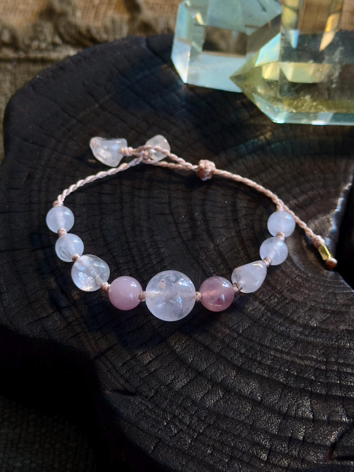 Rare Lavender Rose Quartz Bracelet – natural stone detail 3