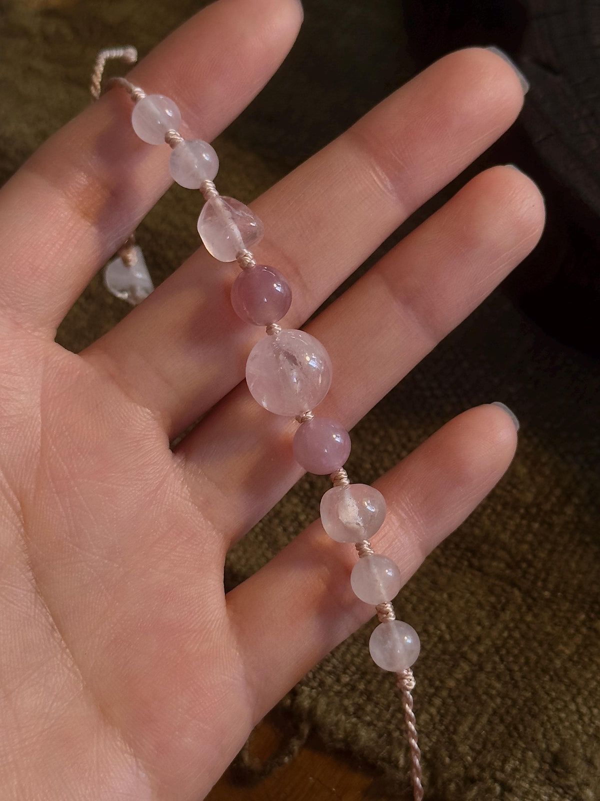 Rare Lavender Rose Quartz Bracelet – natural stone detail 4