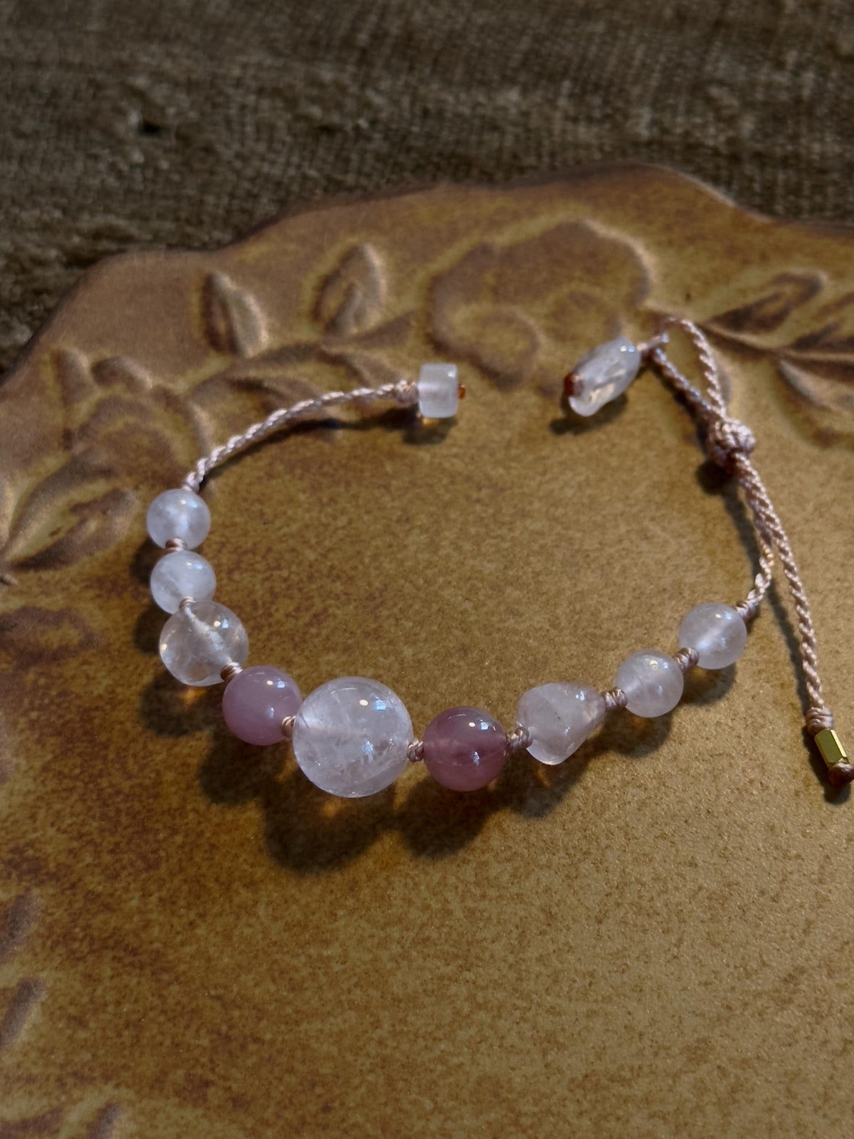 Rare Lavender Rose Quartz Bracelet – natural stone detail 5