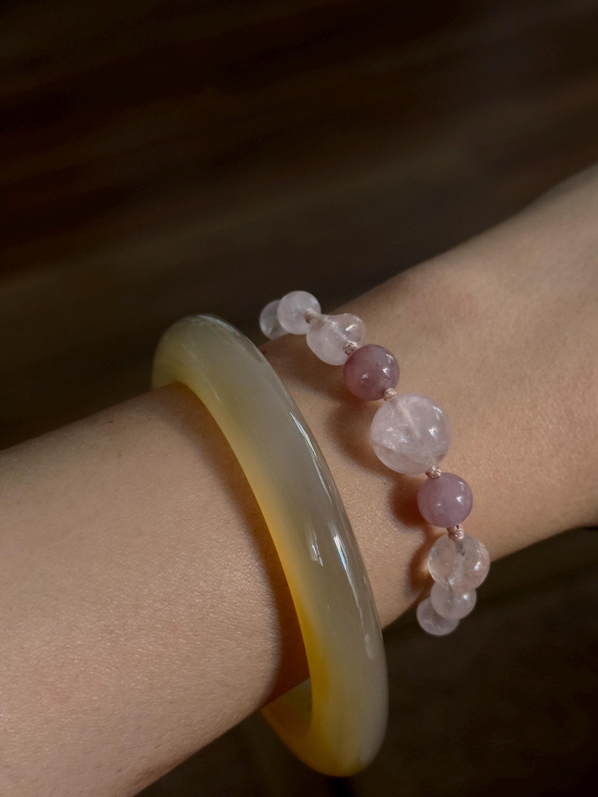 Rare Lavender Rose Quartz Bracelet – natural stone detail 6