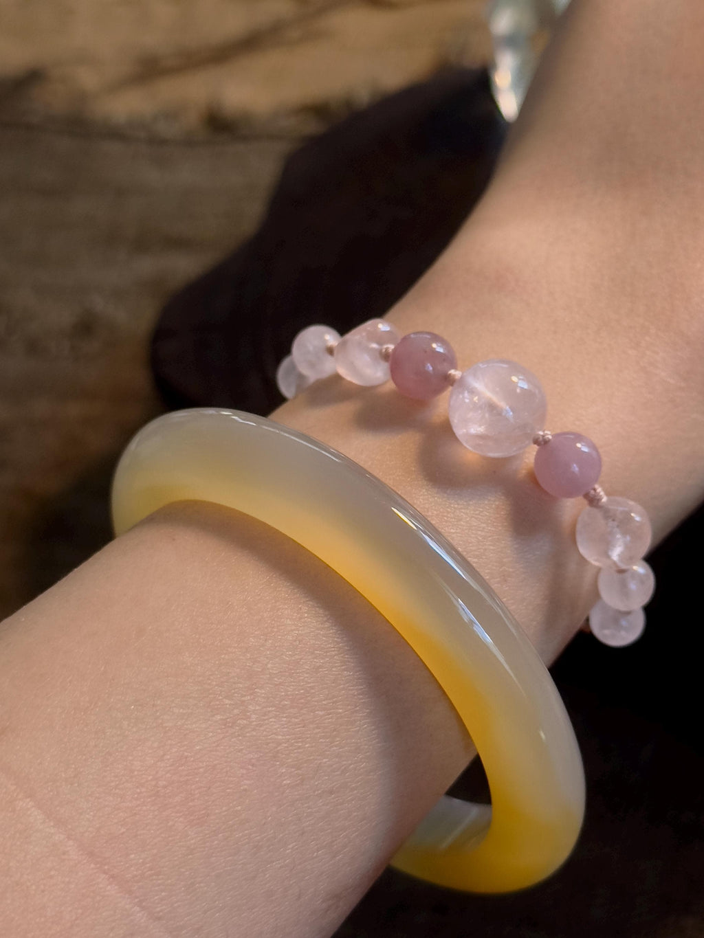 Rare Lavender Rose Quartz Bracelet – natural stone detail 7
