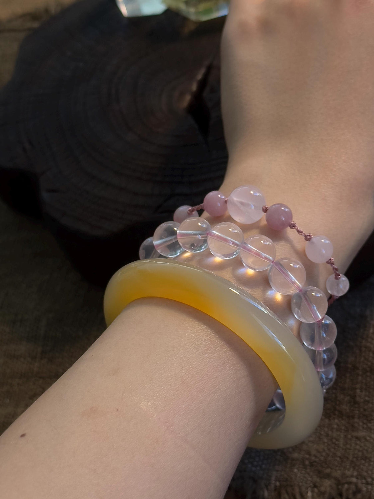 Lavender Rose Quartz and Rose Quartz adjustable handwoven crystal bracelet – detail 5