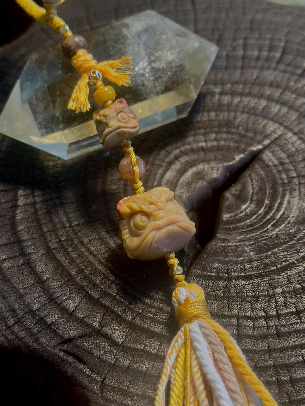 Lion dance Alashan agate handwoven natural stone bag charm