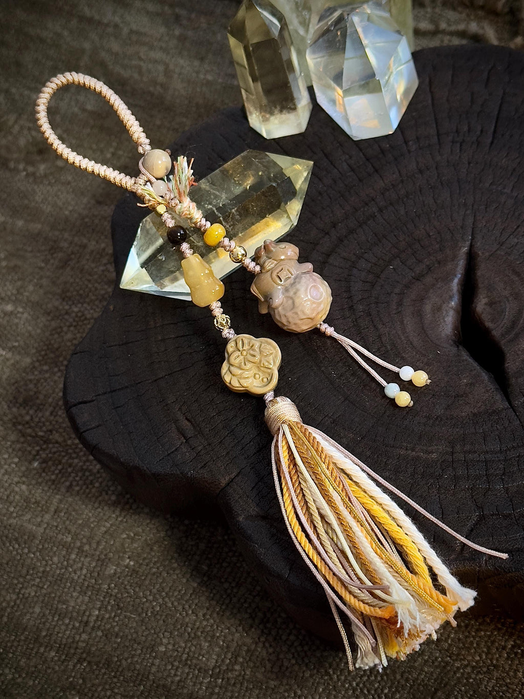 Lucky Money Horse Alashan agate and jade handwoven bag charm