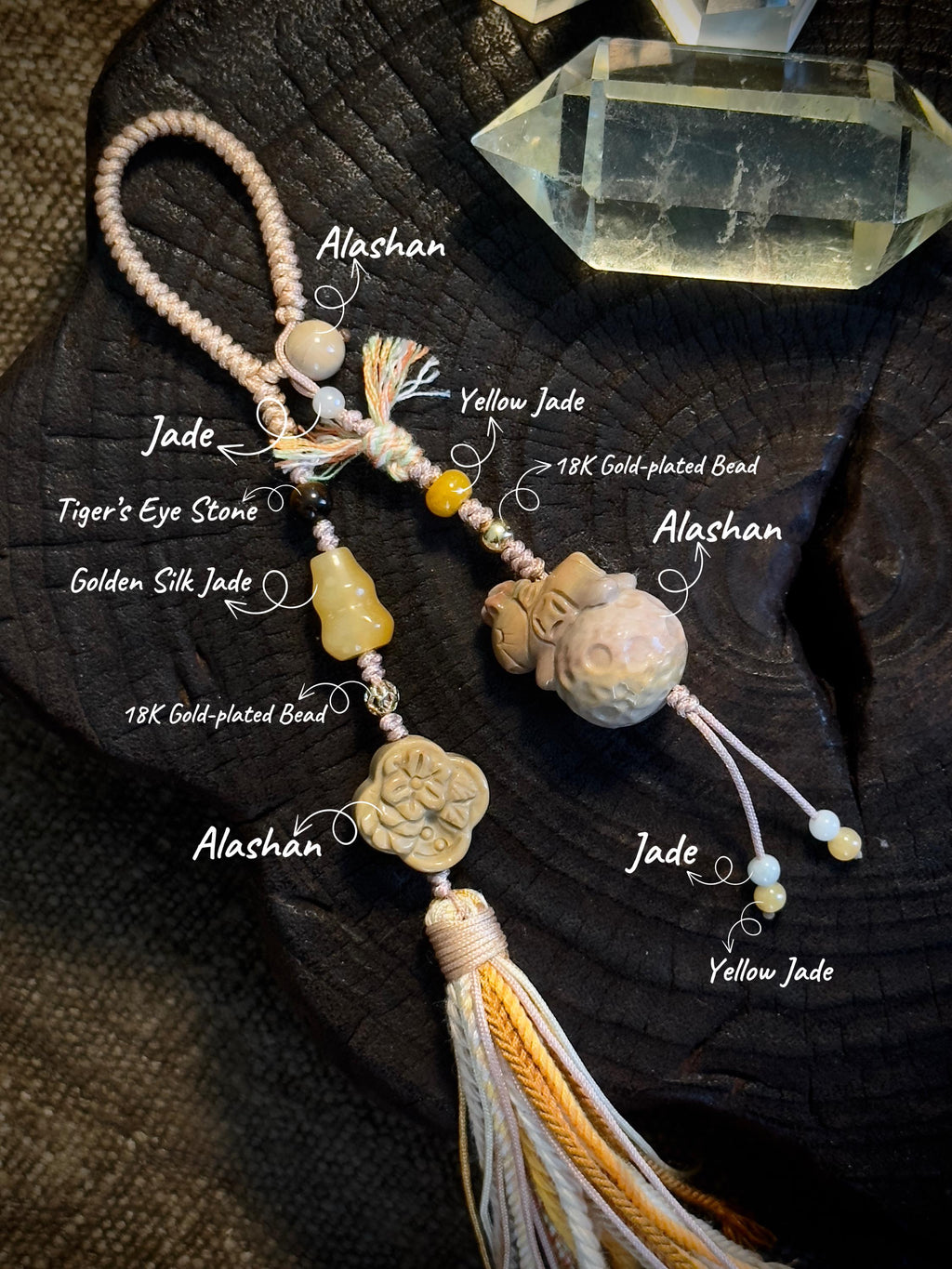 Handwoven Lucky Money Horse natural stone charm detail