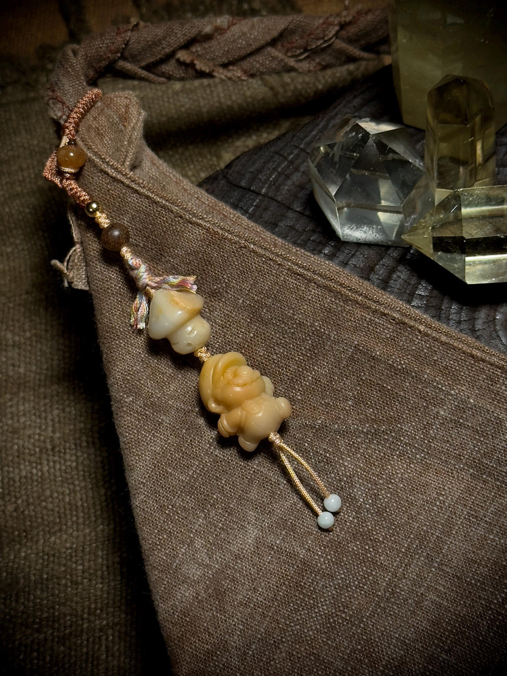 Mario and mushroom Alashan agate handwoven charm