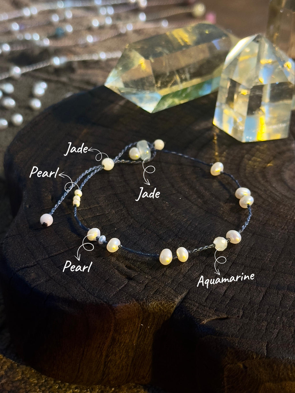 Freshwater Pearl Aquamarine Jade Navy Bracelet