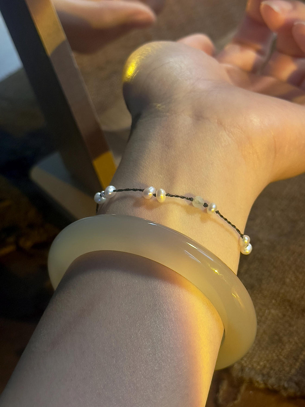 Freshwater Pearl Aquamarine Jade Navy Bracelet