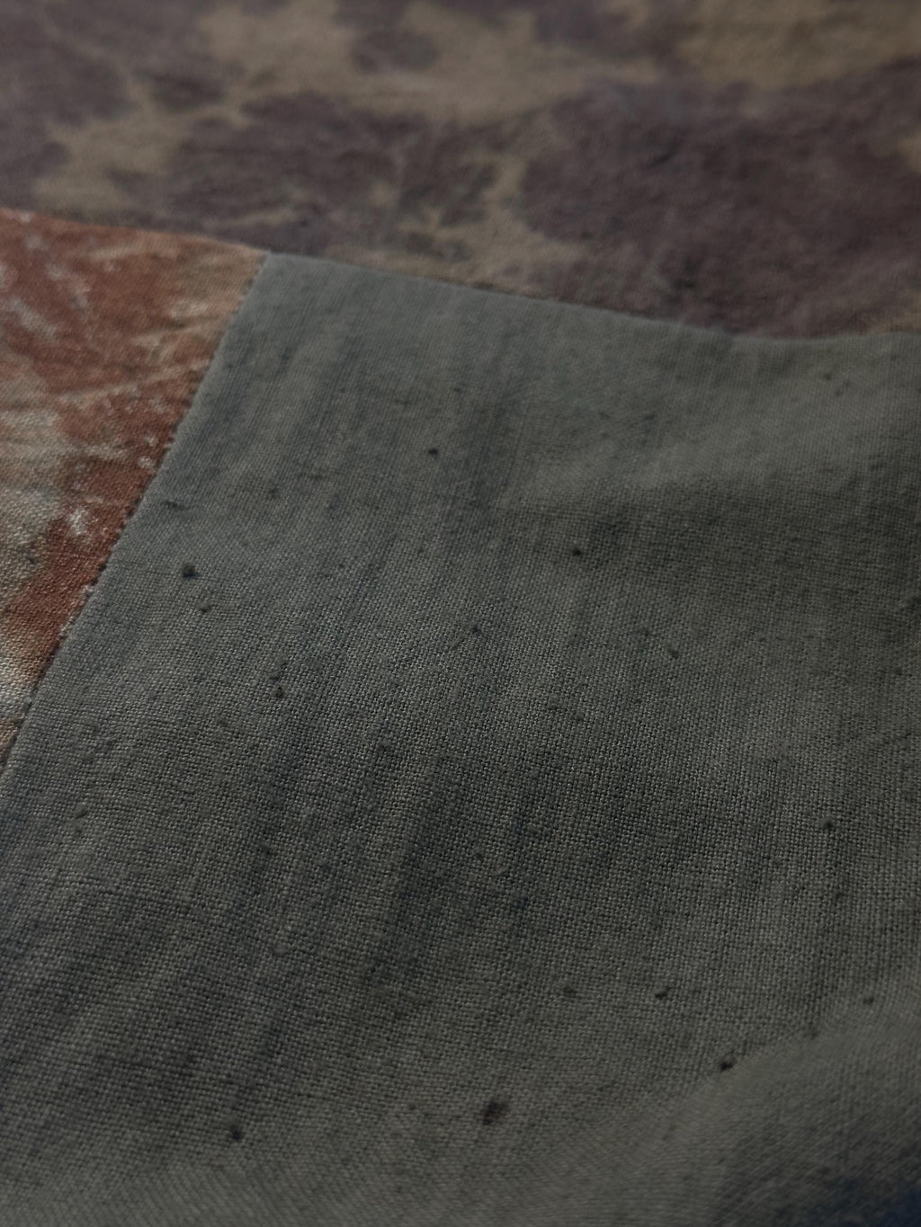 Olive green reversible plant dyed patchwork cotton bag