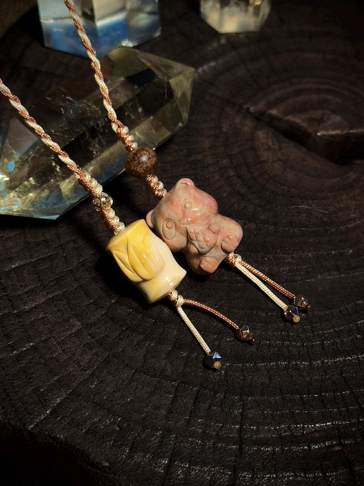 Panda and bamboo Alashan agate handwoven bag charm