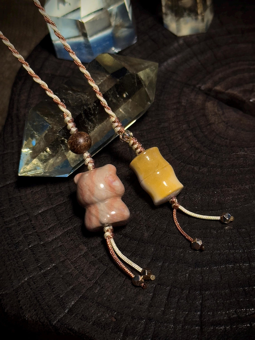 Natural Alashan agate panda bamboo charm detail