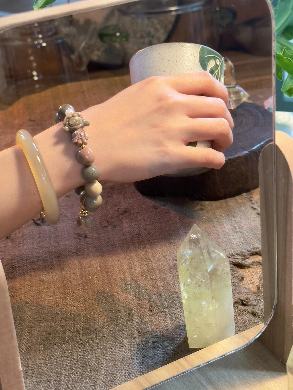 Pastel Alashan agate bracelet bead detail