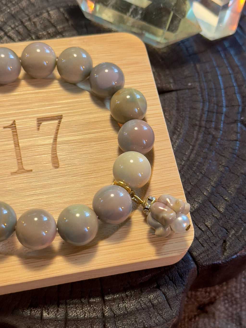 Pastel Alashan agate girl and flower charm bracelet full view