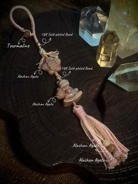 Pastel Pochacco Alashan agate handwoven bag charm