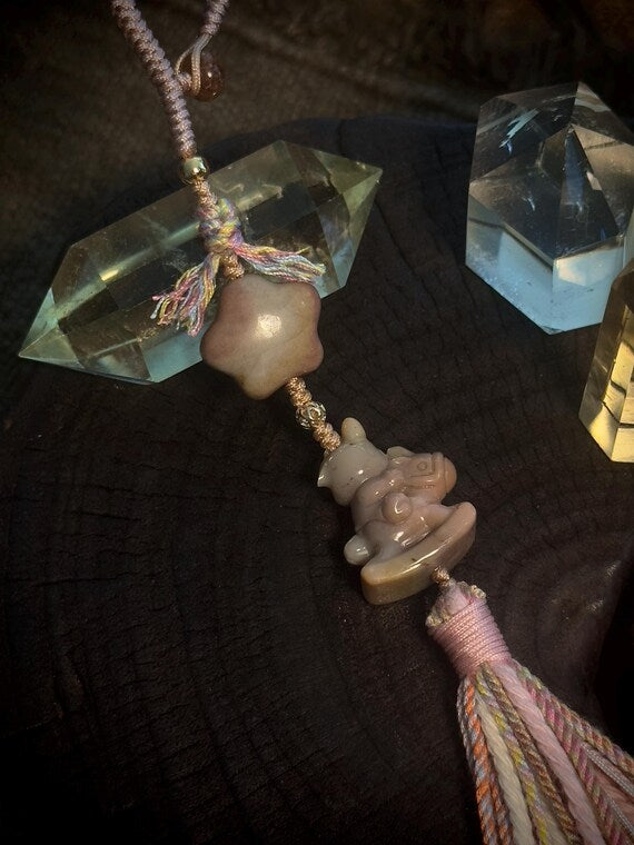 Pastel Pochacco Alashan agate handwoven bag charm