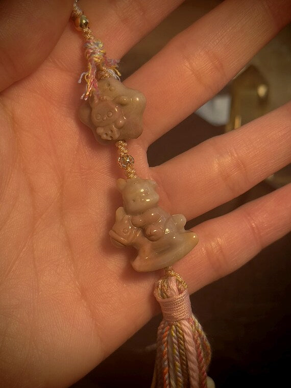 Pastel Pochacco Alashan agate handwoven bag charm